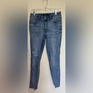 Tahari Blue Straight Leg Jeans with Distressed Details